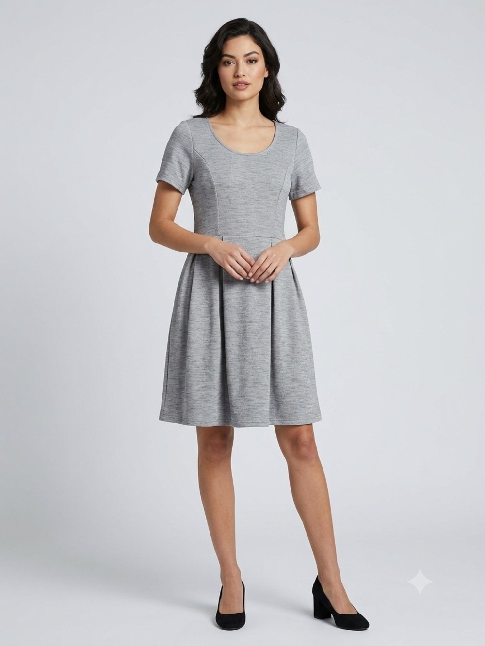 JUNAROSE Gray Knit Short Sleeve Fit & Flare Midi Dress Size L